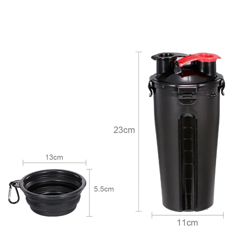 Dog 2 in 1 Travel Water Bottle Food Dispenser with Collapsible Bowls Hiking